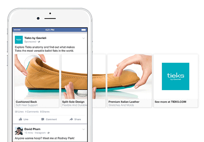 facebook carousel ads - shoe company