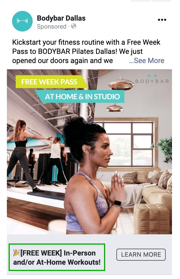 BODYBAR Fitness Actual Facebook Ad FREE WEEK Loud Rumor Mike Arce Marketing Advertising Facebook Leads